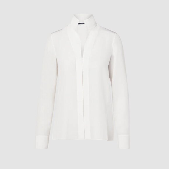 $1400 Akris Ivory Silk Sheer Button Down Stand Up Collar Blouse Top size 6/FR 38 - Picture 1 of 9